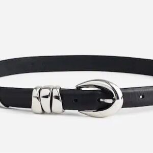 Madewell Black Leather Belt with Rounded Silver Buckle